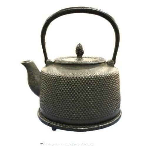 Black Teapot Holder 12cm Dia. Tea Kettle Trivet Cast Iron Fine Hobnail